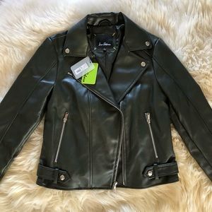 Sam Edelman Zip Pockets Faux Leather Moto Jacket Spruce